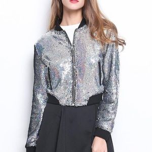 forever 21 silver sequin bomber jacket